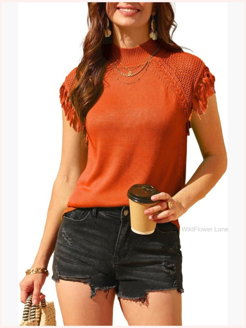 Boho Fringe Cap Sleeve Sweater Vest Cable Knit Crop Top Country Concert Outfit
